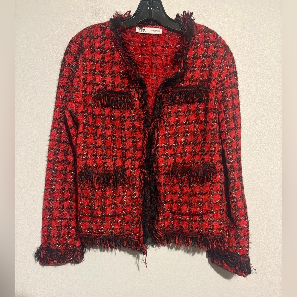 ZARA BOHO CHIC SHORT TWEED JACKET SIZE M - Picture 3 of 5